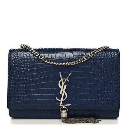 Saint Laurent Calfskin Crocodile Embossed Medium Classic Monogram Kate Tassel Satchel Deep Marine 1 of 11