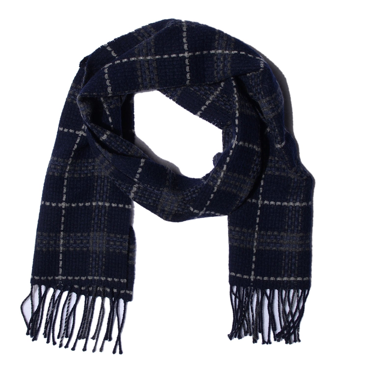 Burberry Cashmere Check Fringe Scarf Dark Blue Black 1 of 4