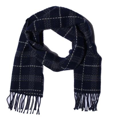 Burberry Cashmere Check Fringe Scarf Dark Blue Black 1 of 4