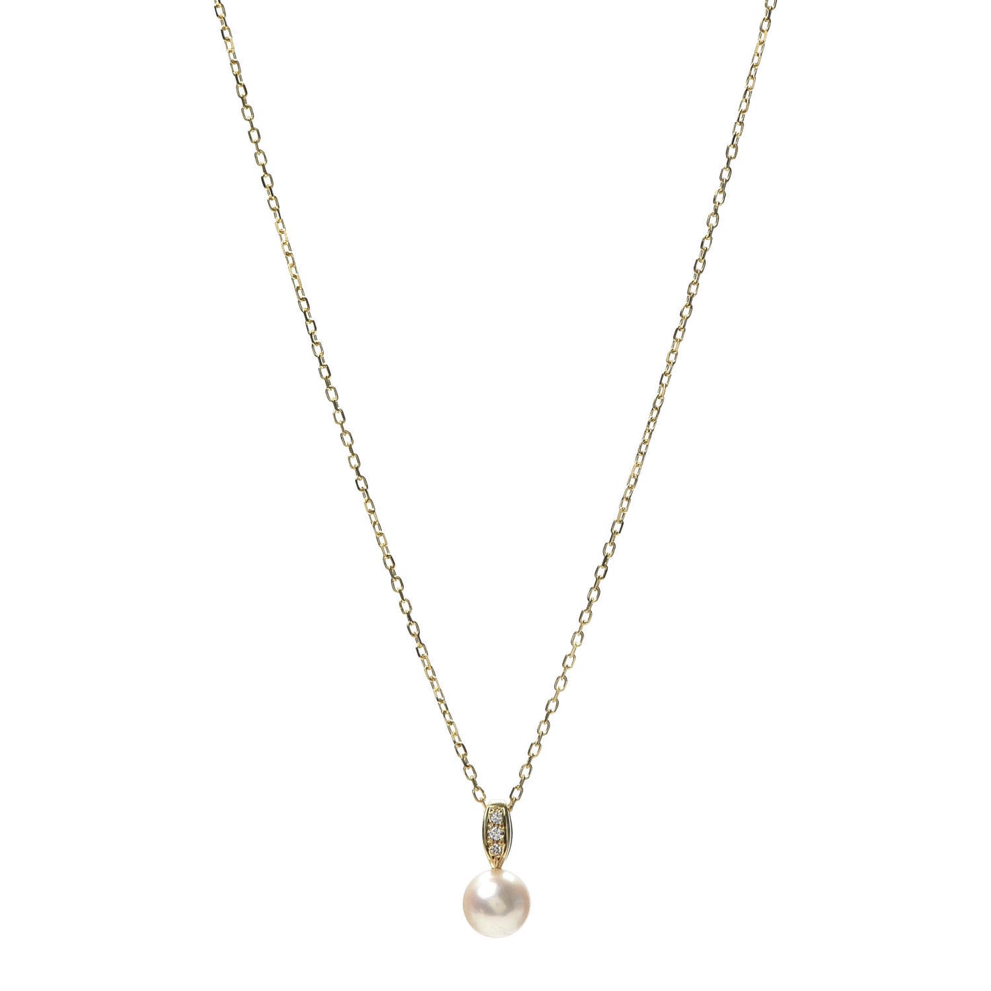 18K Yellow Gold Diamond Akoya Pearl 7mm Drop Pendant Necklace