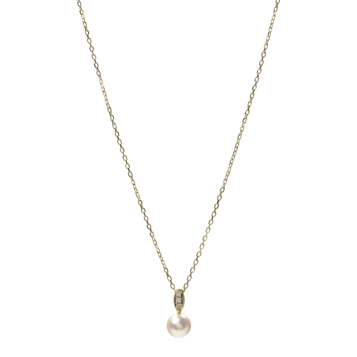 Mikimoto 18K Yellow Gold Diamond Akoya Pearl 7mm Drop Pendant Necklace 1 of 5