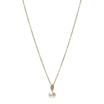 Mikimoto 18K Yellow Gold Diamond Akoya Pearl 7mm Drop Pendant Necklace 1 of 5