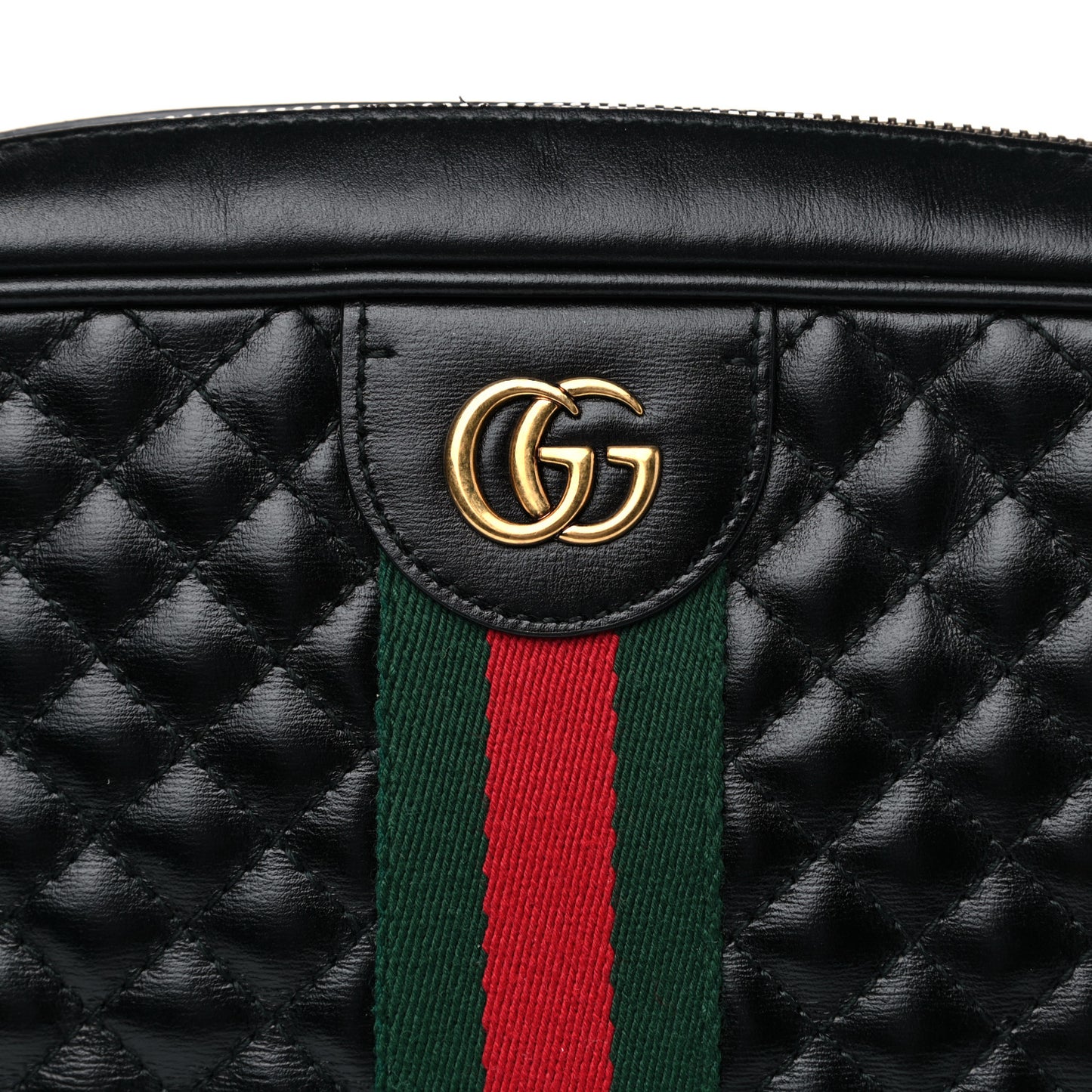 Calfskin Web Trapuntata Small GG Shoulder Bag Black