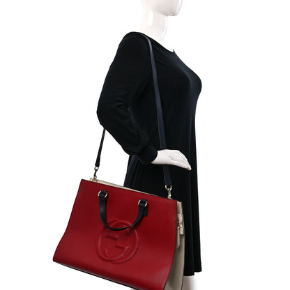 Gucci Dollar Calfskin Large Soho Top Handle Satchel Hibiscus Red Mystic White Blue 2 of 9