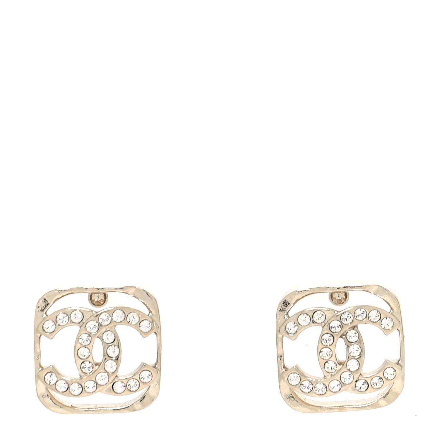 Chanel Metal Crystal Square CC Earrings Gold 1 of 4