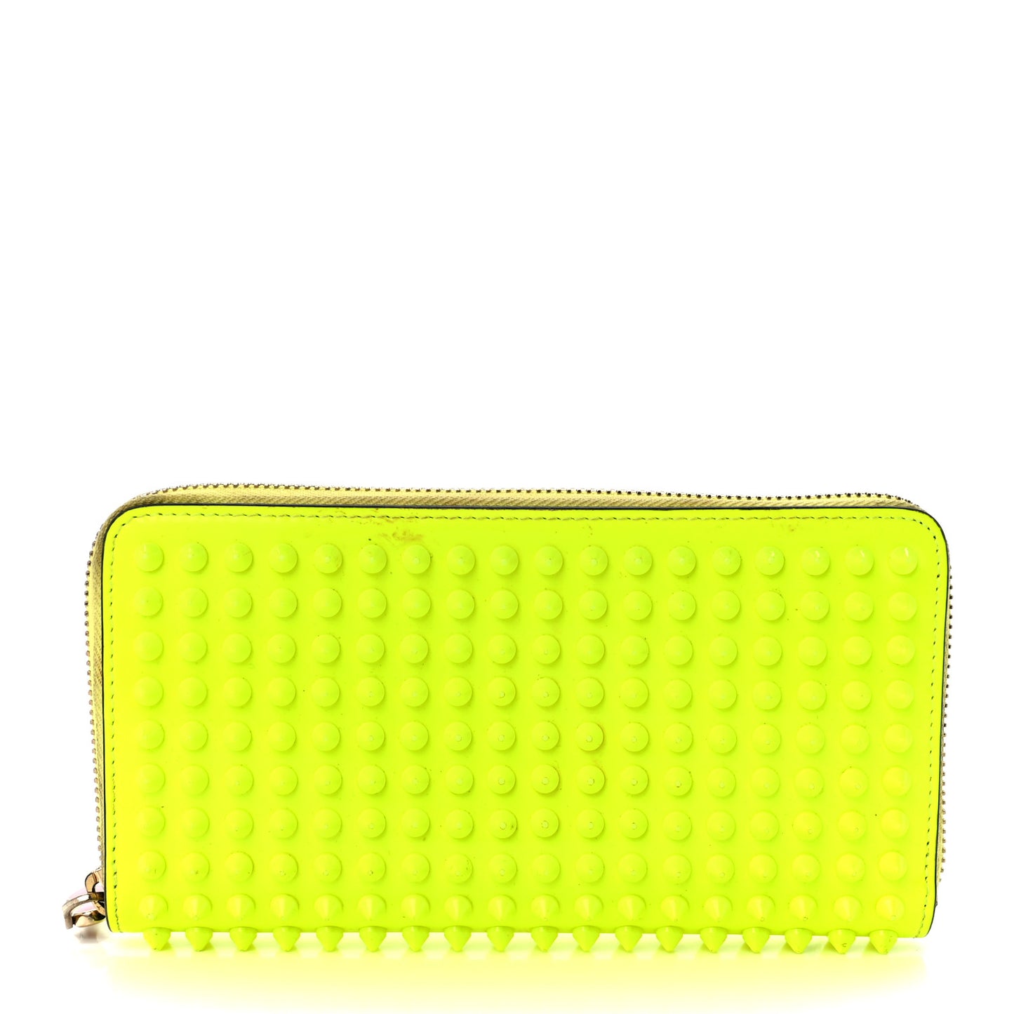Patent Panettone Spiked Zip Around Wallet Neon Yellow