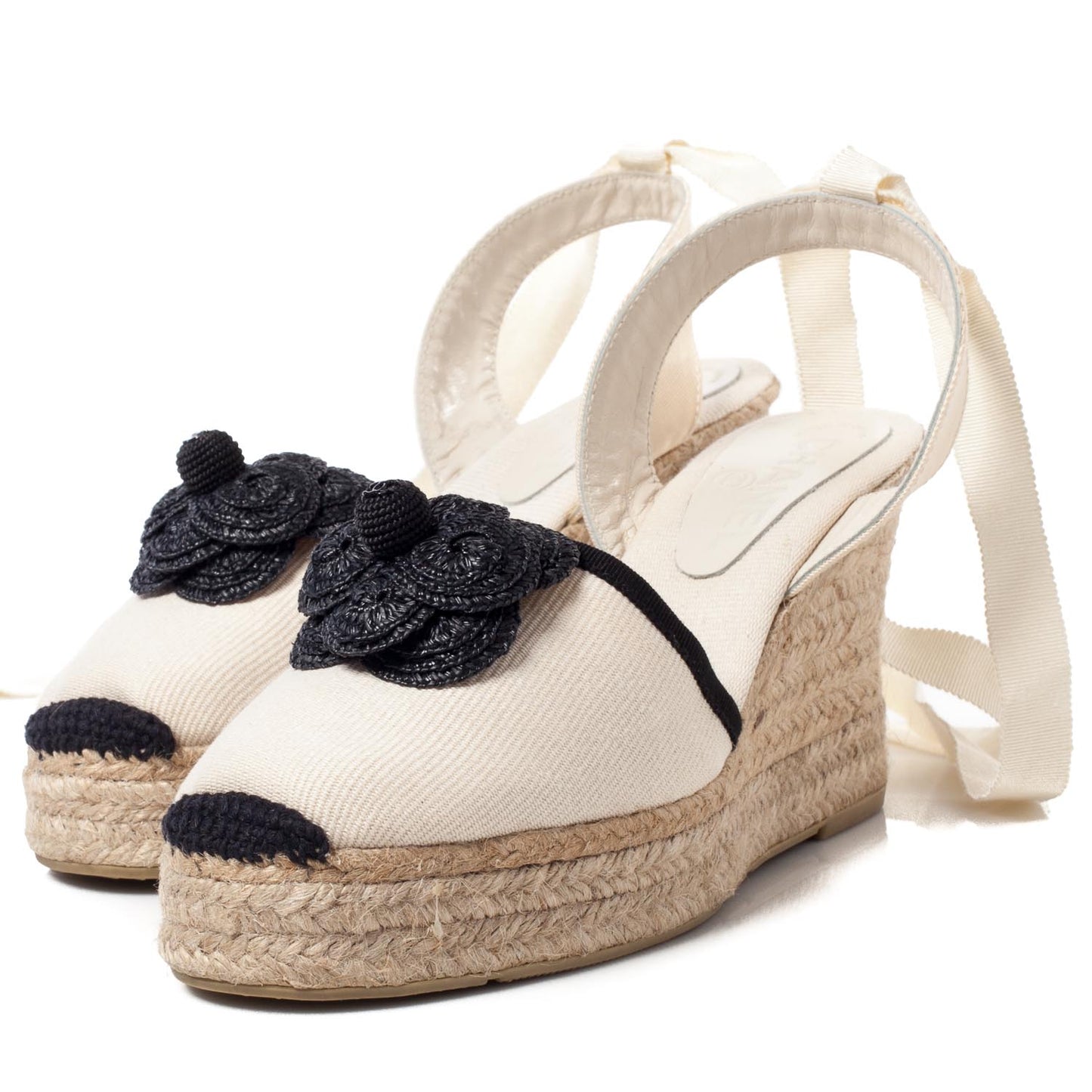 Canvas Espadrille Flower Wedges 37