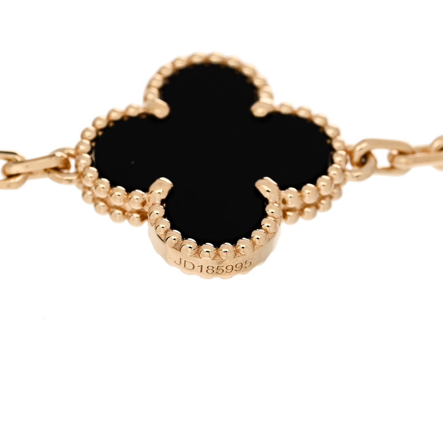 18K Yellow Gold Black Onyx 5 Motifs Vintage Alhambra Bracelet