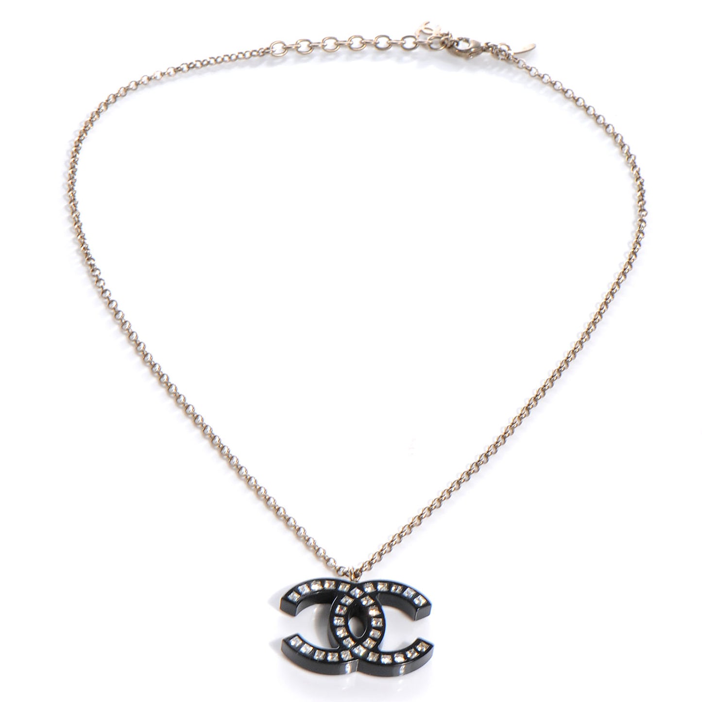Crystal Studded CC Necklace Black Silver