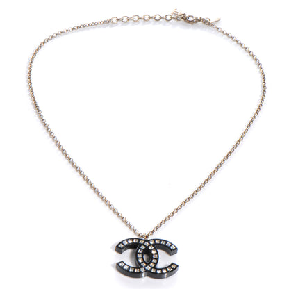 Chanel Crystal Studded CC Necklace Black Silver 3 of 5