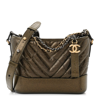 Chanel Metallic Calfskin Chevron Quilted Small Gabrielle Hobo Gold 1 of 12