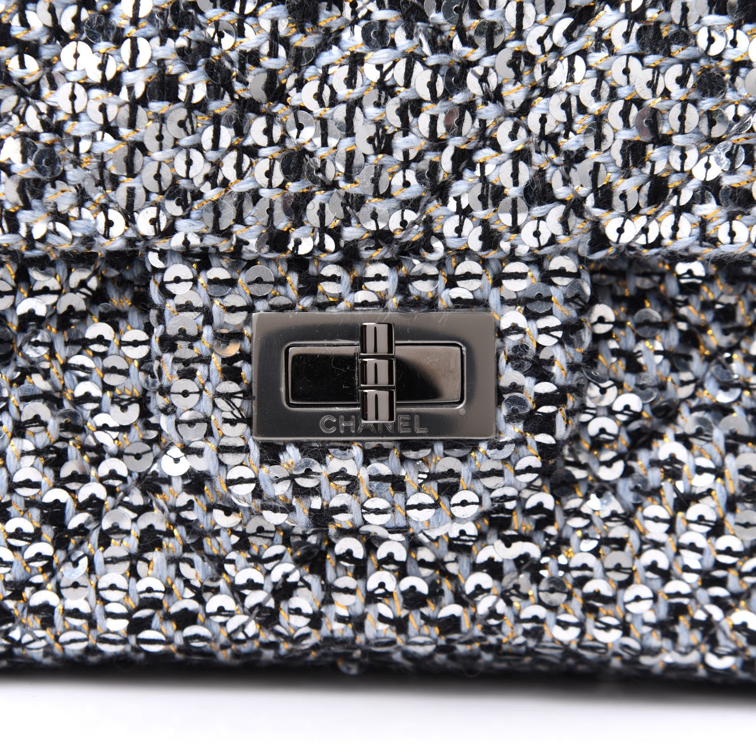 Chanel Tweed Quilted 2.55 Reissue Mini Flap Silver Black Gold 11 of 14