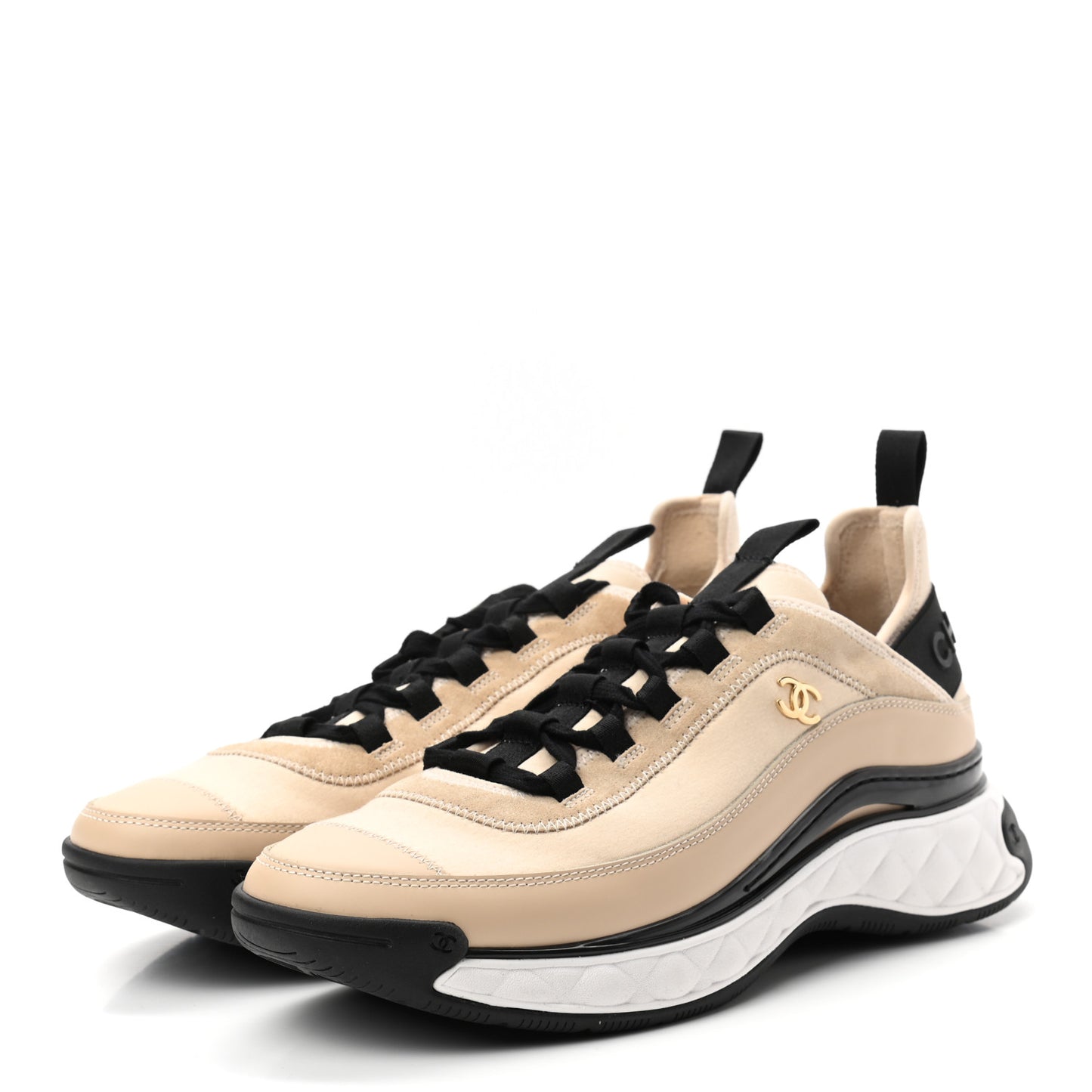 Velvet Calfskin Mixed Fibers CC Sneakers 41.5 Beige