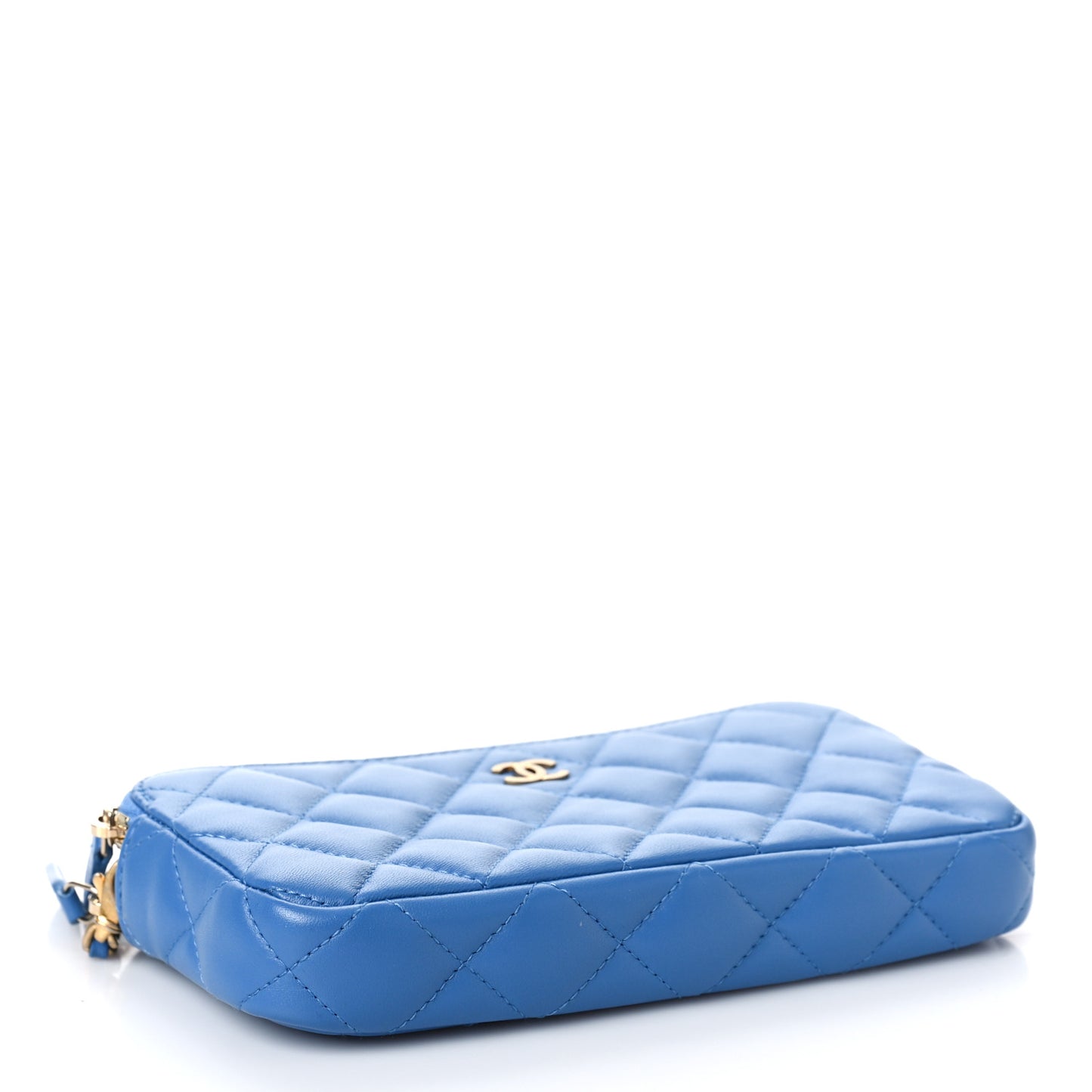 Lambskin Quilted Small Clutch With Chain Blue