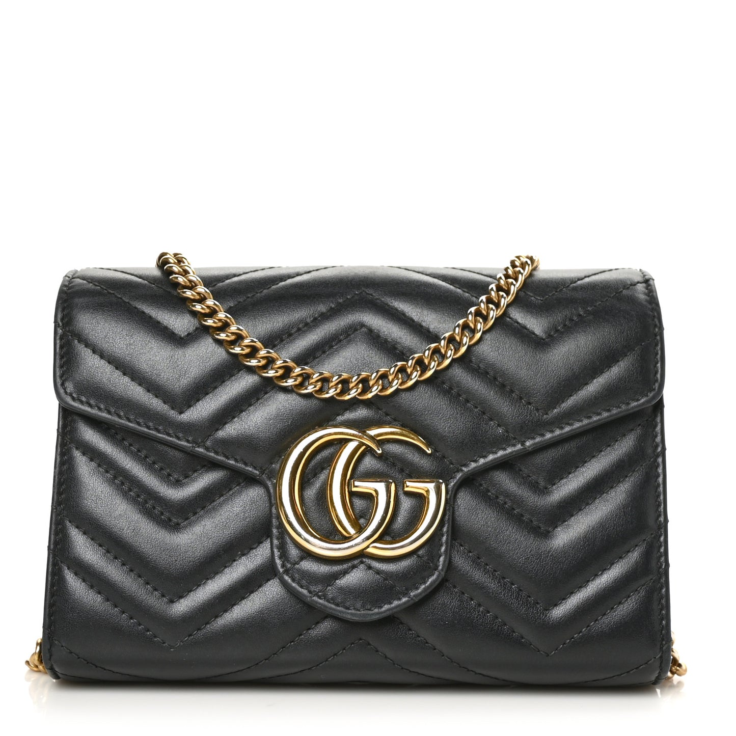 Calfskin Matelasse GG Marmont Chain Wallet Black