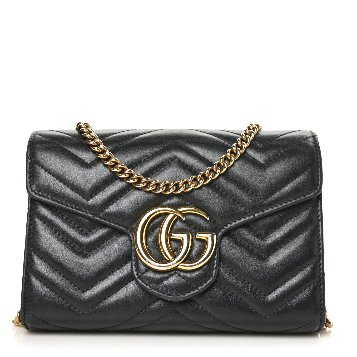 Gucci Calfskin Matelasse GG Marmont Chain Wallet Black 1 of 8