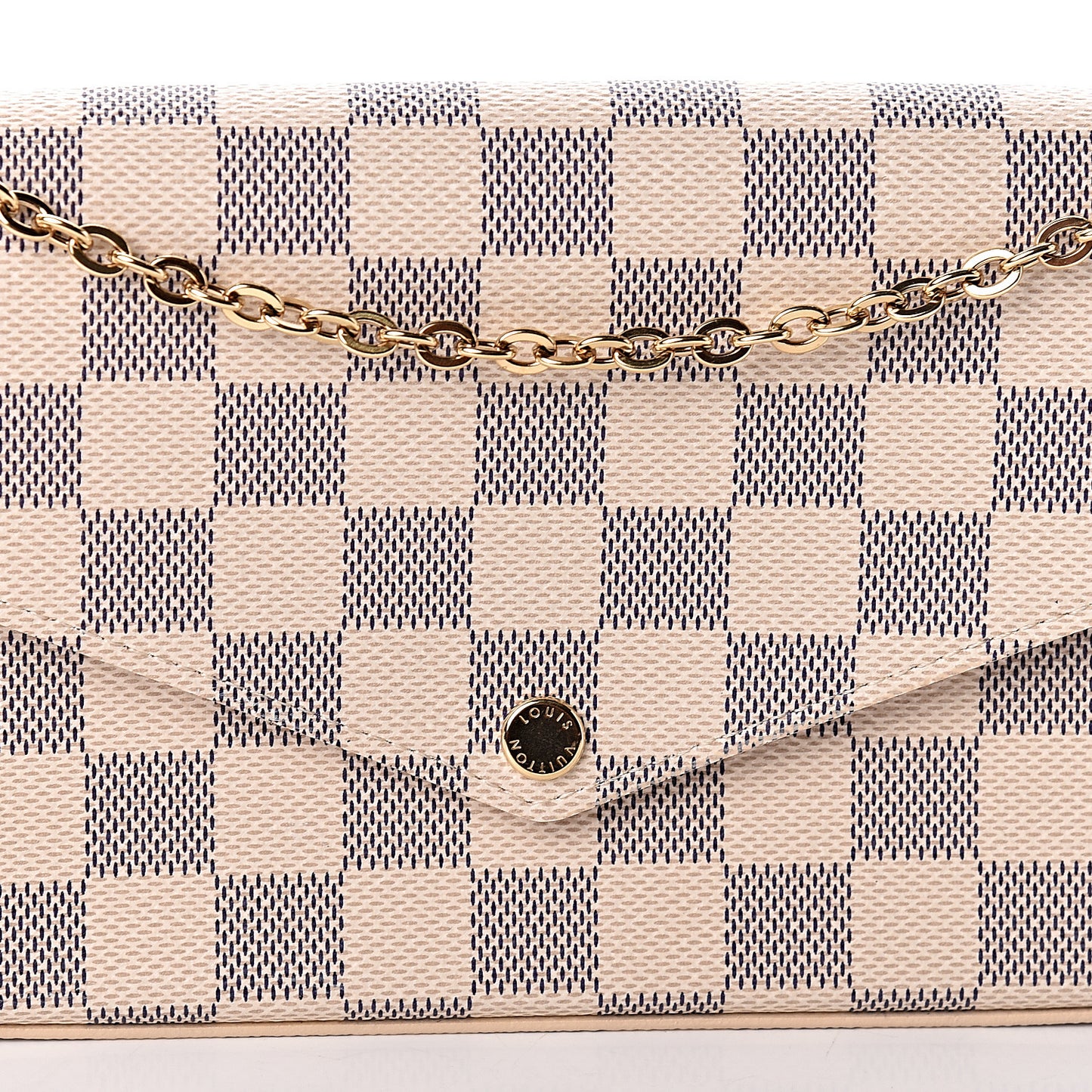 Damier Azur Pochette Felicie Chain Wallet Rose Ballerine