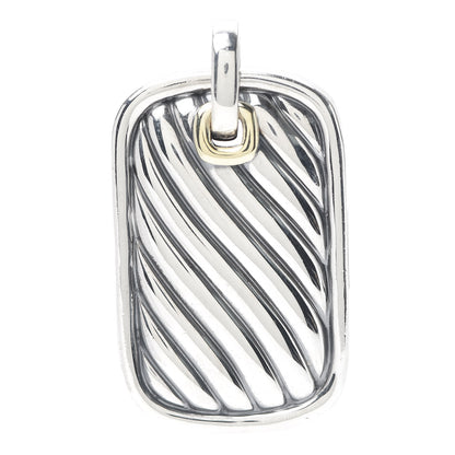 David Yurman Sterling Silver 14K Yellow Gold Large Carved Dog Tag Pendant 1 of 4