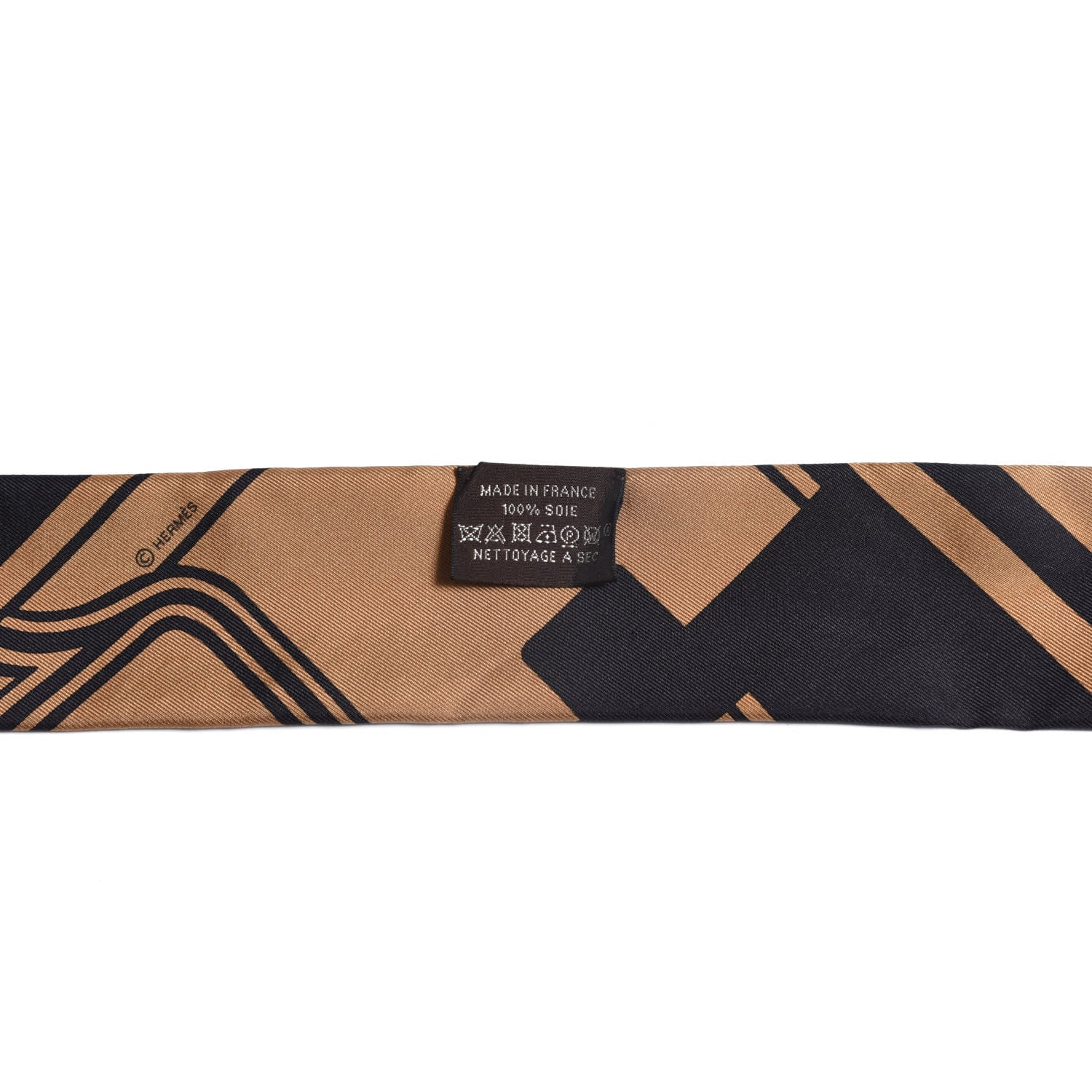 Hermes Silk Les Coupes Tattoo Twilly Black Camel 2 of 4