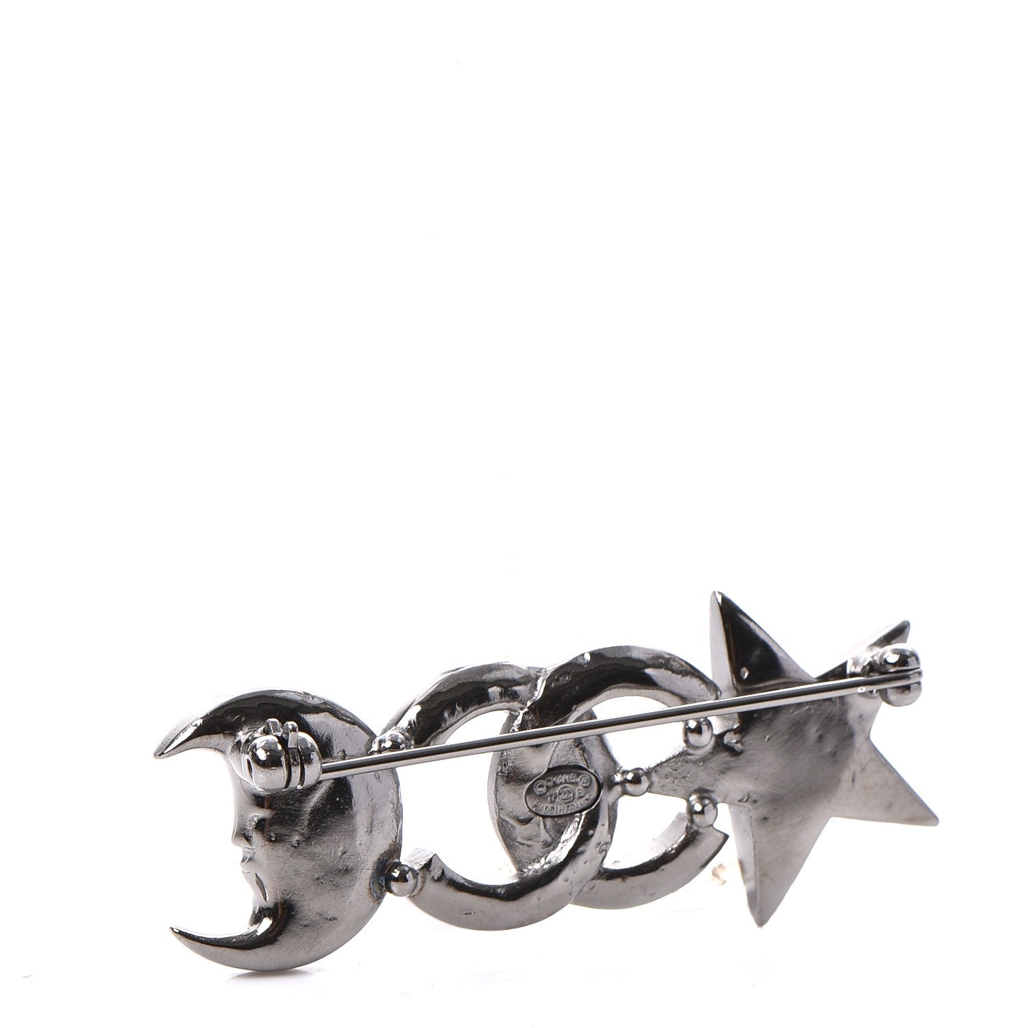 Chanel Ruthenium Crystal CC Moon Star Brooch Grey 3 of 5