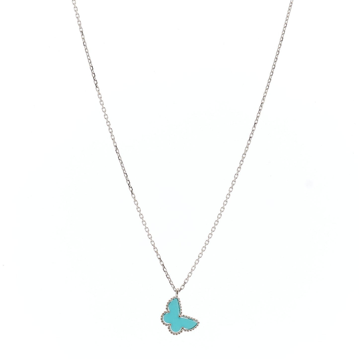 18K White Gold Turquoise Sweet Alhambra Butterfly Pendant Necklace