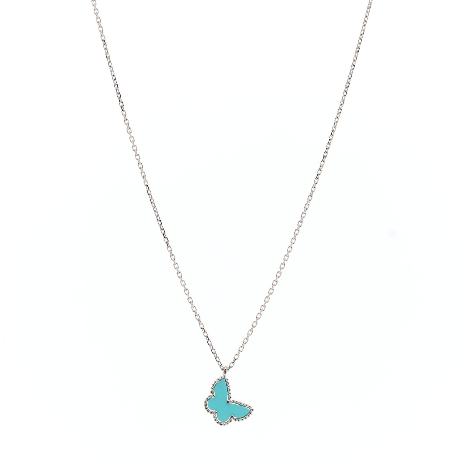 Van Cleef & Arpels 18K White Gold Turquoise Sweet Alhambra Butterfly Pendant Necklace 1 of 5