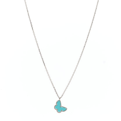 Van Cleef & Arpels 18K White Gold Turquoise Sweet Alhambra Butterfly Pendant Necklace 1 of 5