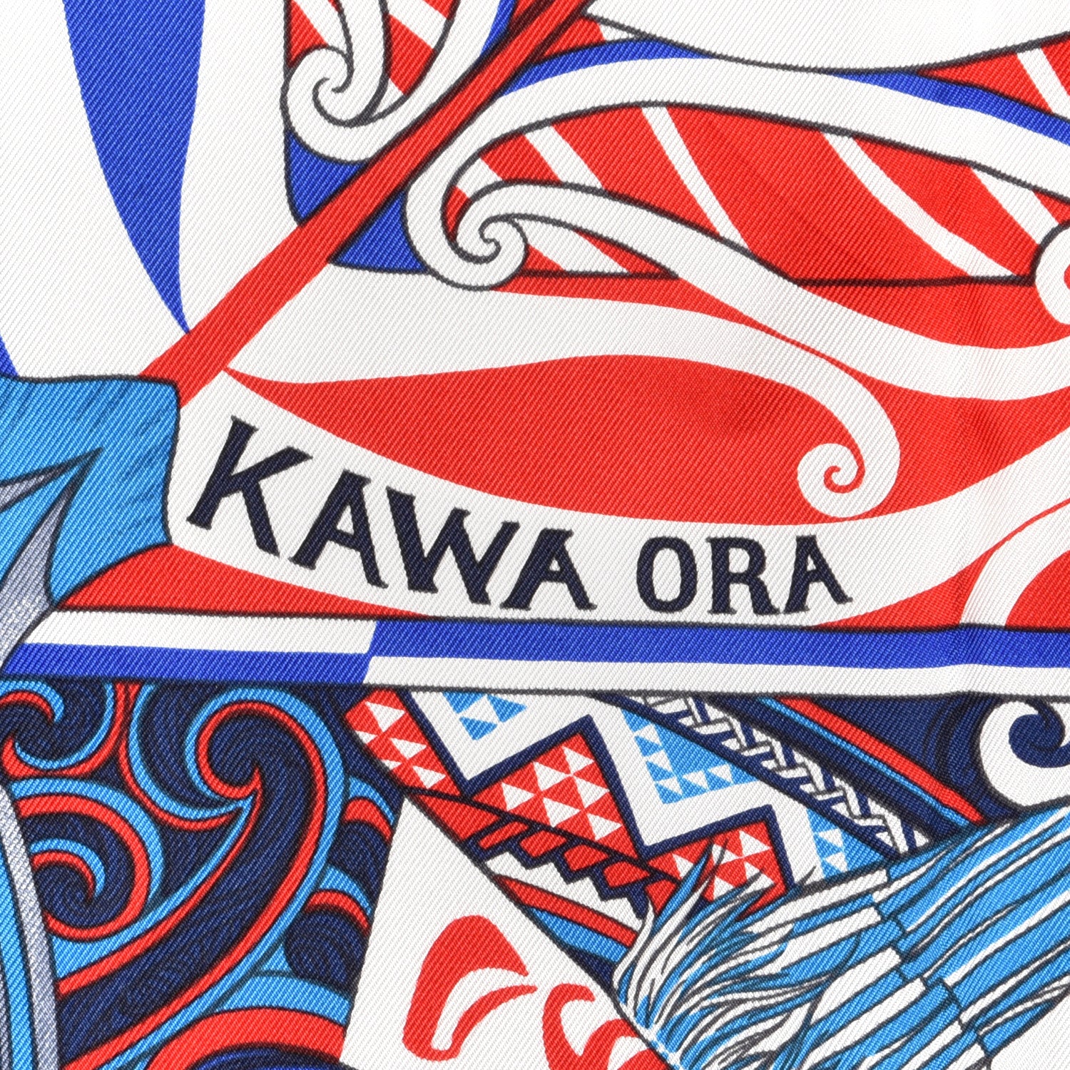 Hermes Silk Kawa Ora Scarf 90 Bleu Rouge White 3 of 5
