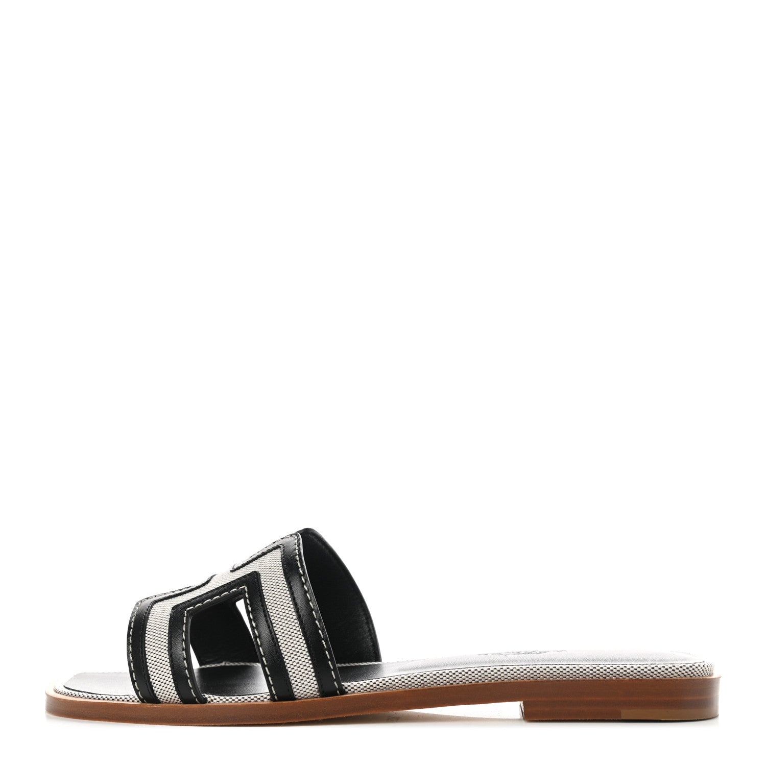 Hermes Calfskin Canvas Oran Sandals 36 Black 1 of 8