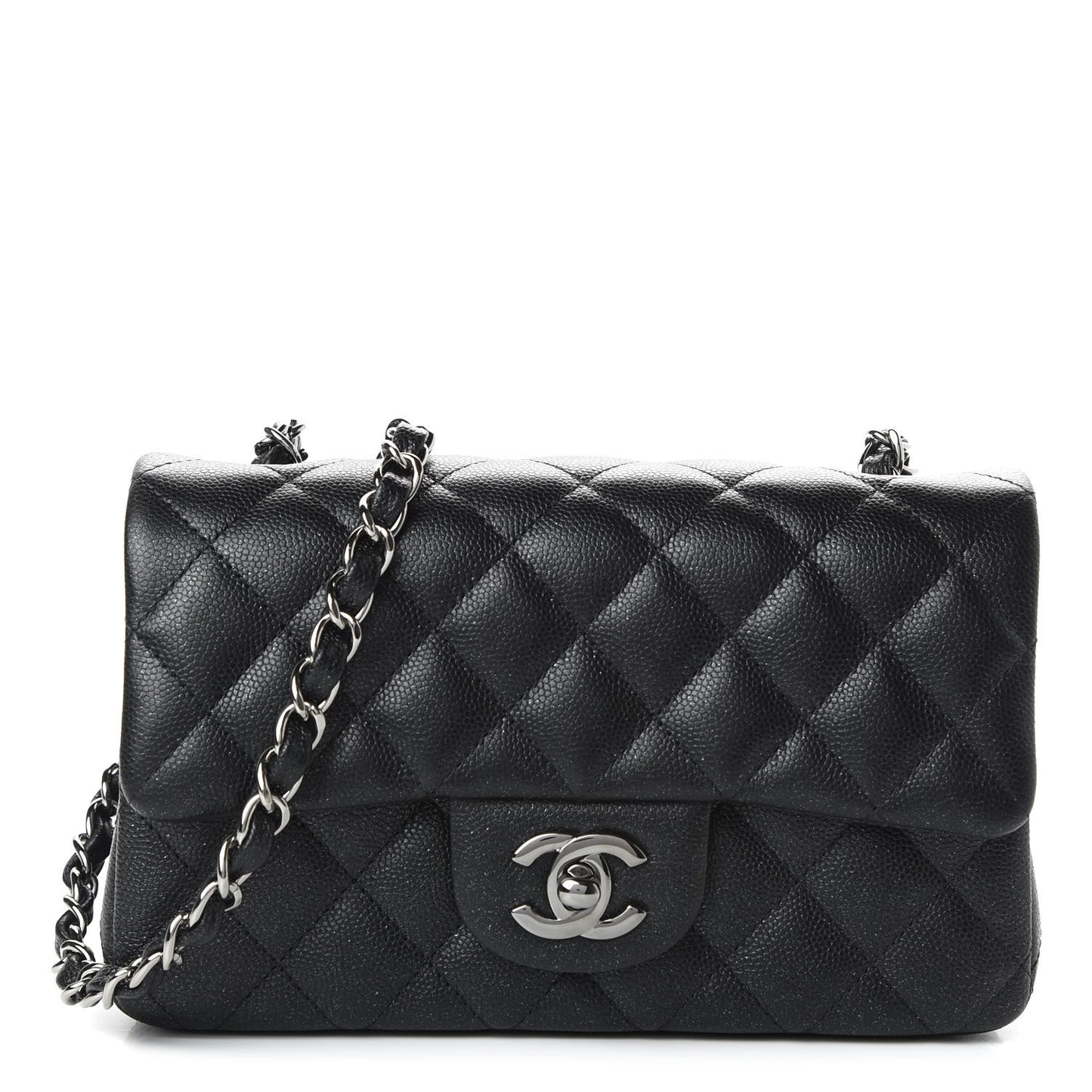 Iridescent Caviar Quilted Mini Rectangular Flap Black