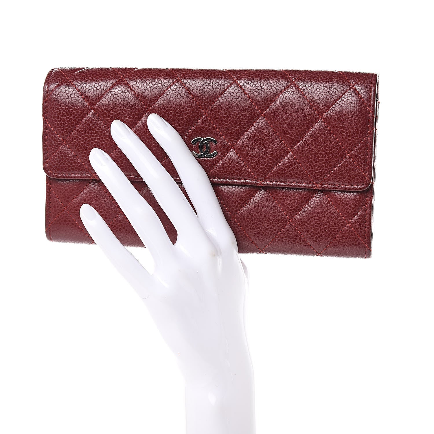 Chanel Caviar Quilted Large Gusset Flap Wallet Dark Red 2 of 10