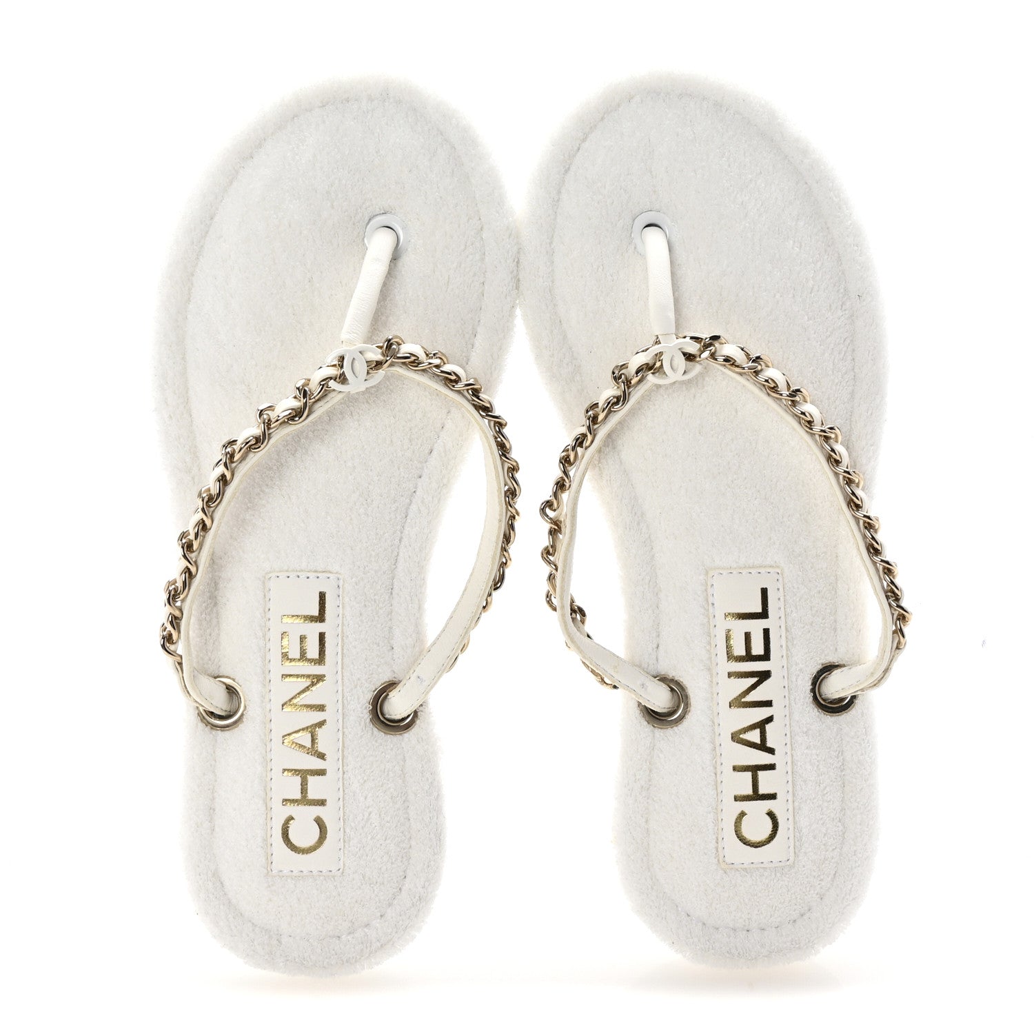 Chanel Lambskin Terry Cloth CC Chain Thong Sandals 36 White 2 of 10