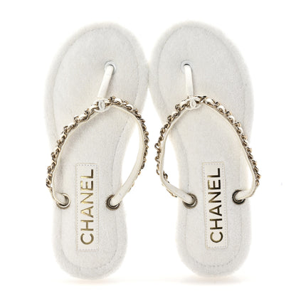 Chanel Lambskin Terry Cloth CC Chain Thong Sandals 36 White 2 of 10