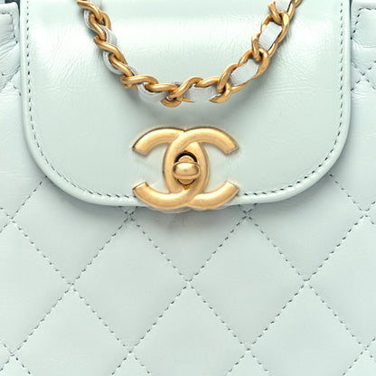 Chanel Shiny Aged Calfskin Quilted Nano Kelly Shopper Light Blue 8 of 11