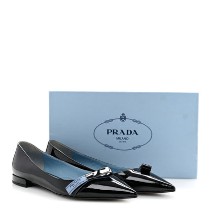 Prada Vernice Logo Bow Ballerina Flats 40.5 Black 9 of 9