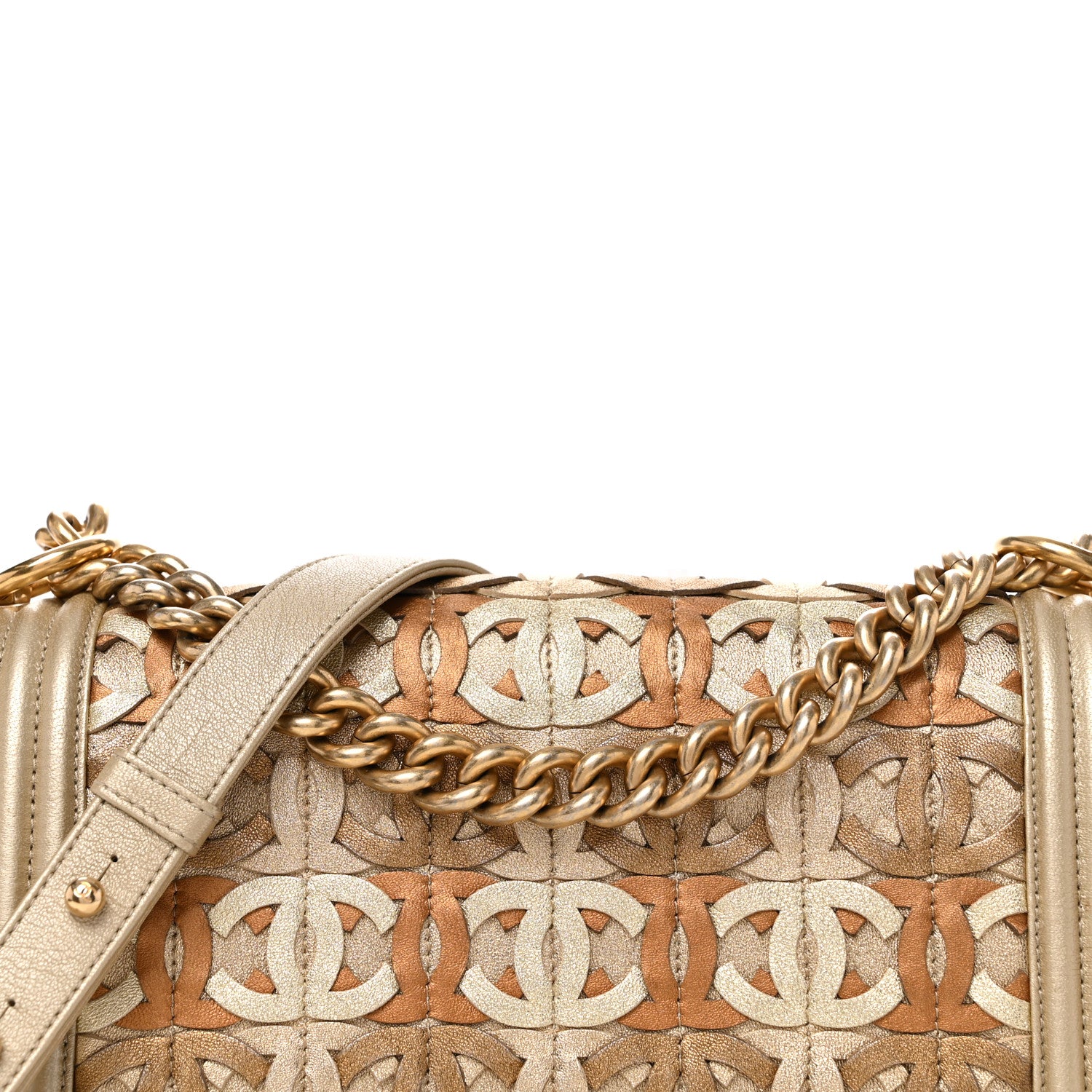 Chanel Metallic Lambskin Medium Golden CC Boy Flap Dark Gold 7 of 10