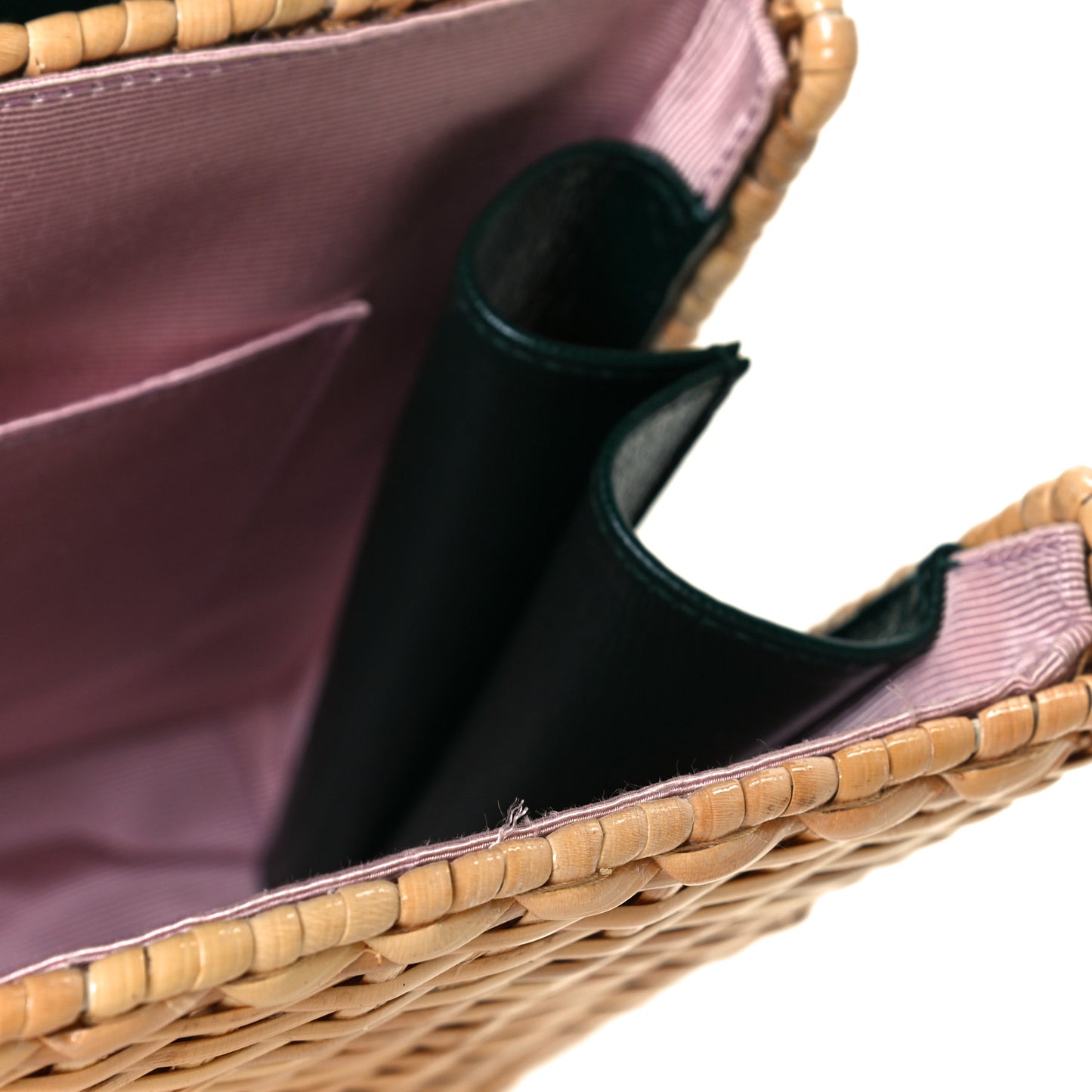Wicker Calfskin Small Sylvie Top Handle Bag Naturale Green