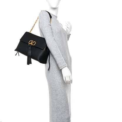 Valentino Garavani Pebbled Calfskin Medium VRing Chain Shoulder Bag Black 2 of 9