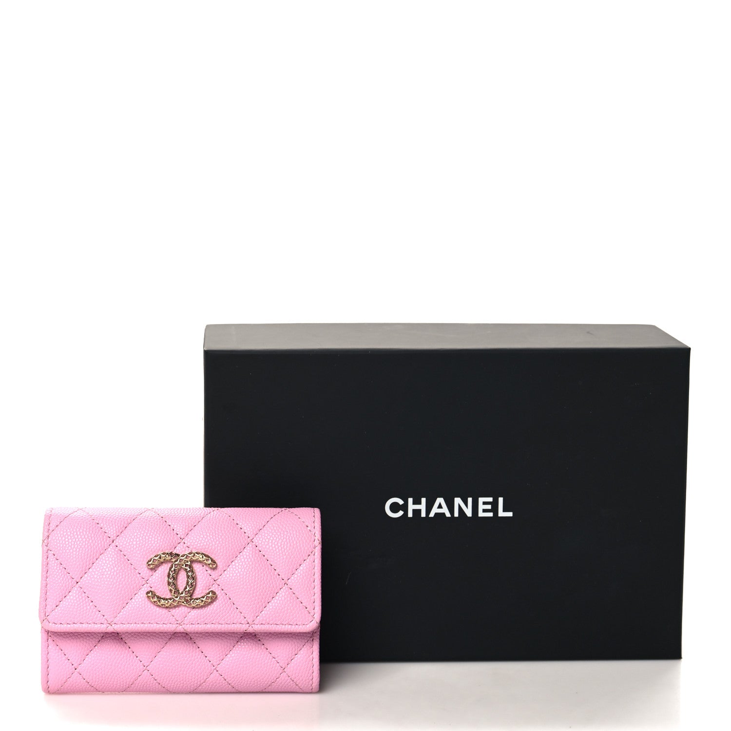 Chanel Caviar Metal Perforated Quilted CC Flap Card Holder Pink Green 9 of 9