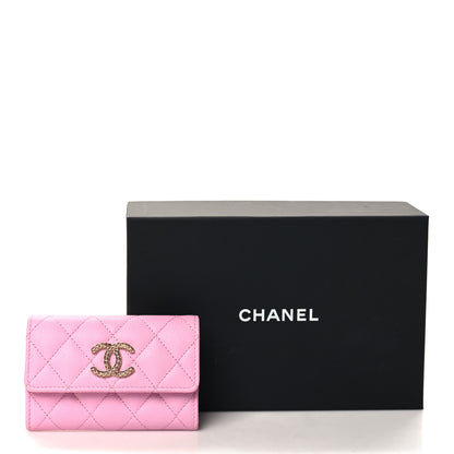 Chanel Caviar Metal Perforated Quilted CC Flap Card Holder Pink Green 9 of 9