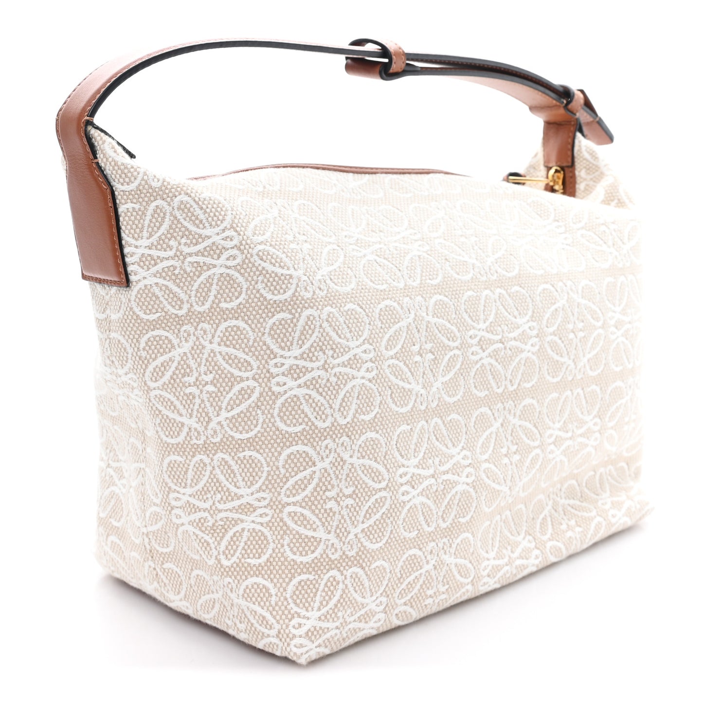 Jacquard Anagram Calfskin Medium Cubi Bag Ecru Tan