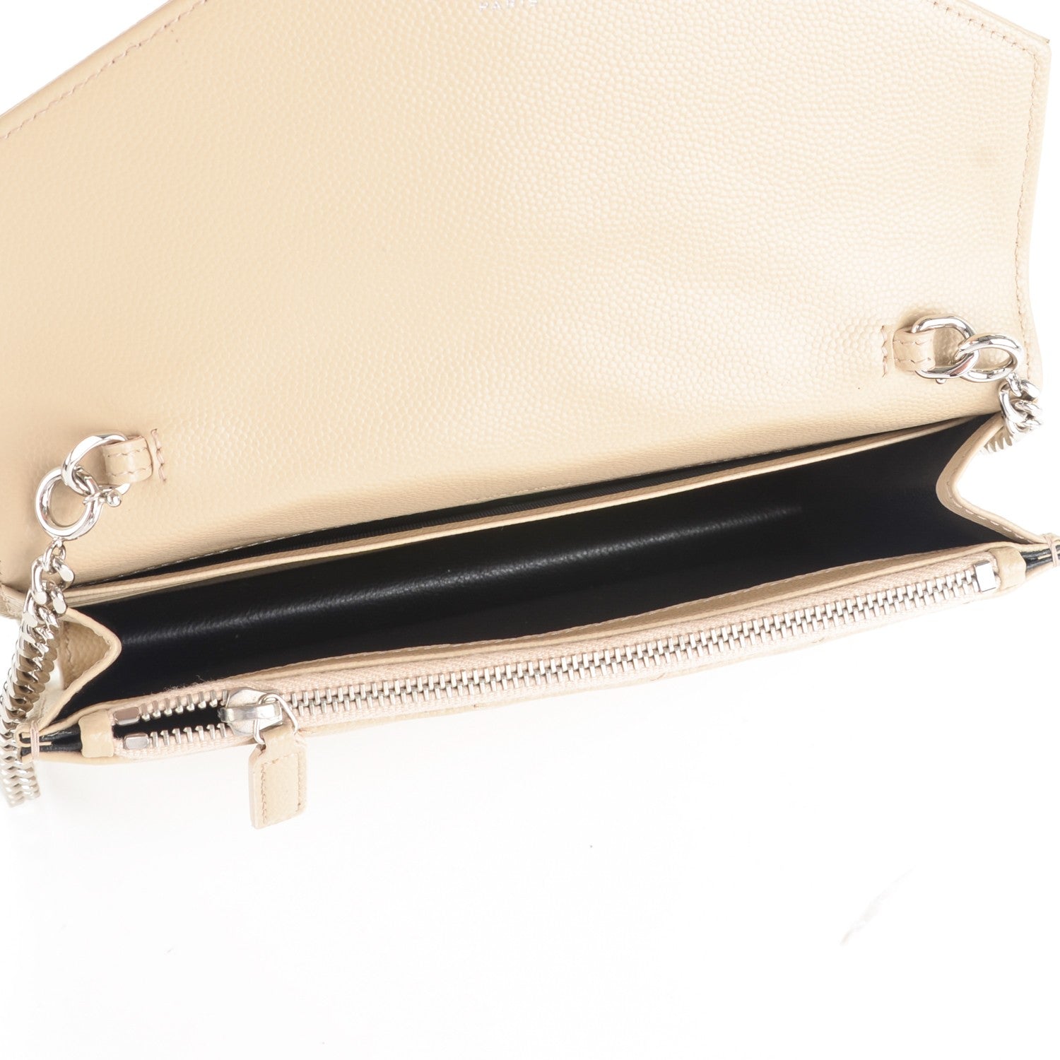 Saint Laurent Grain De Poudre Matelasse Chevron Monogram Envelope Chain Wallet Nude Powder 5 of 7