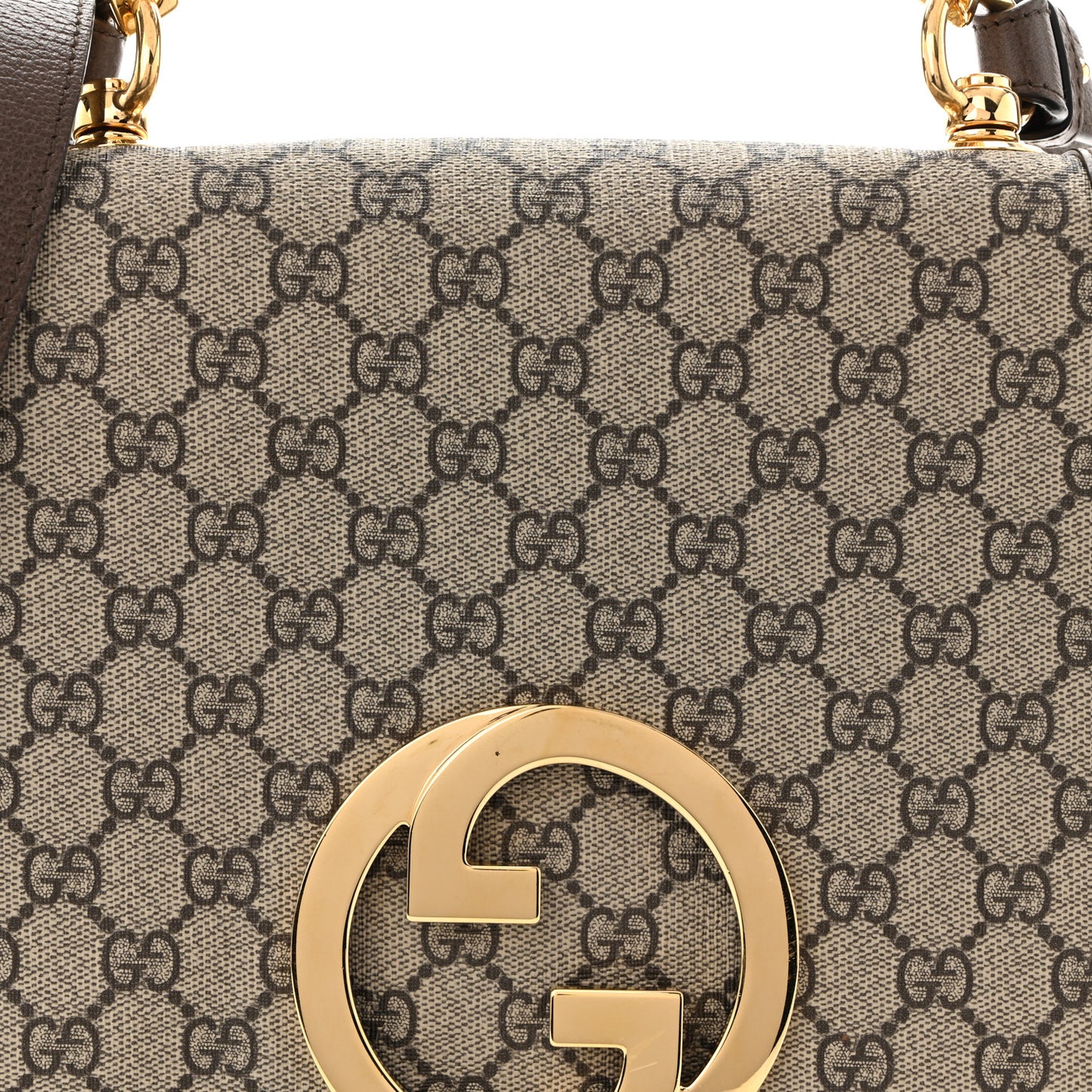 GG Supreme Monogram Textured Dollar Calfskin Web Medium Blondie Top Handle Shoulder Flap Bag Beige Ebony New Acero
