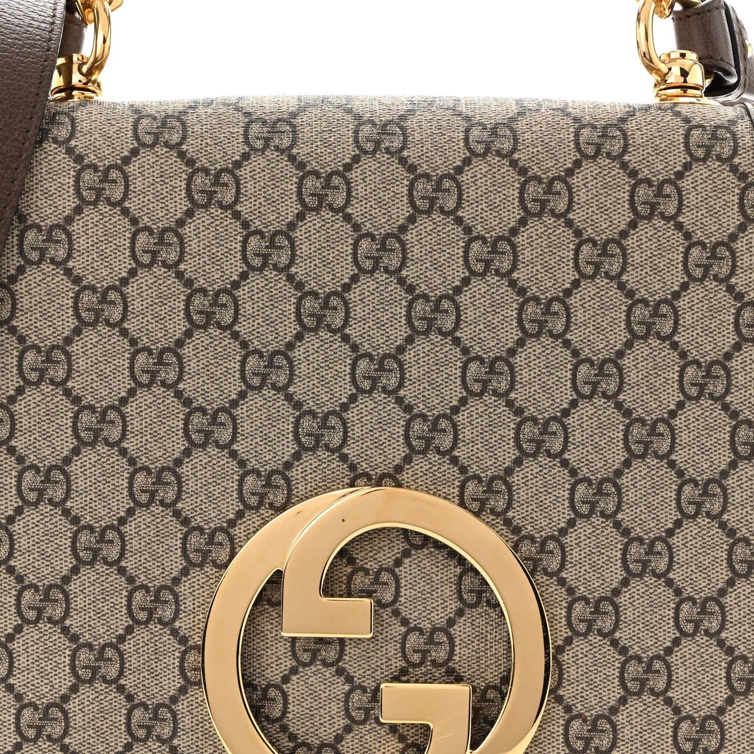 Gucci GG Supreme Monogram Textured Dollar Calfskin Web Medium Blondie Top Handle Shoulder Flap Bag Beige Ebony New Acero 8 of 10