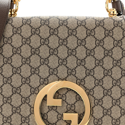 Gucci GG Supreme Monogram Textured Dollar Calfskin Web Medium Blondie Top Handle Shoulder Flap Bag Beige Ebony New Acero 8 of 10