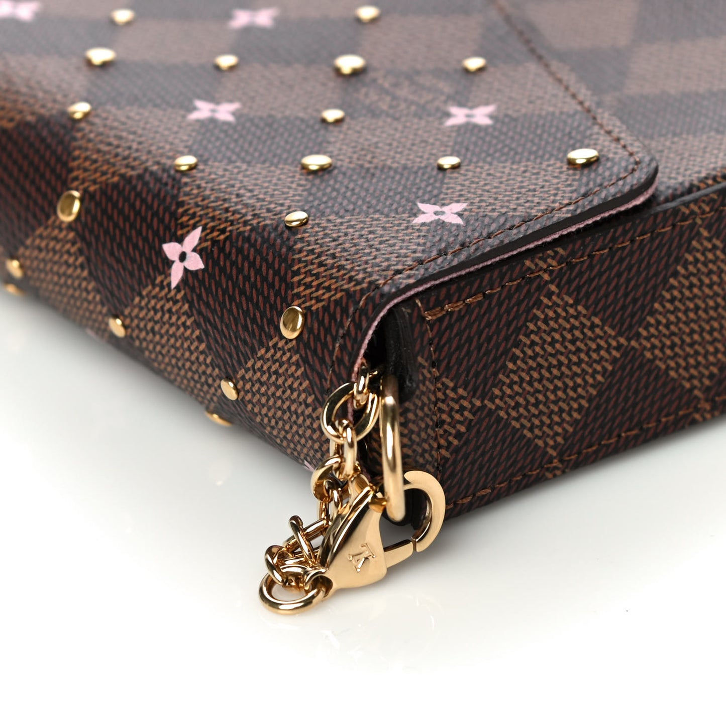 Damier Ebene Studded Pochette Felicie Chain Wallet
