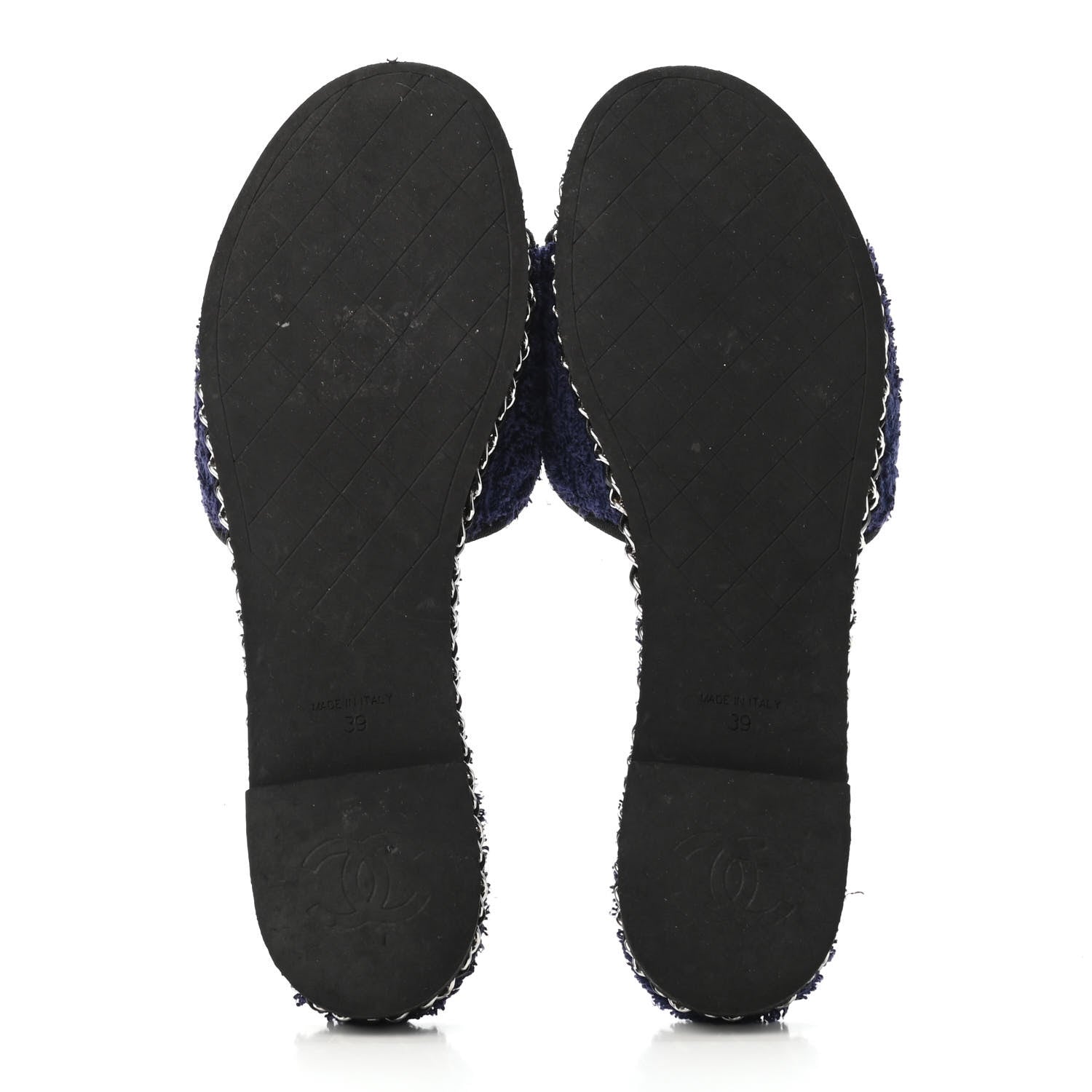 Chanel Terry CC Flat Mules 39 Navy Blue 4 of 4