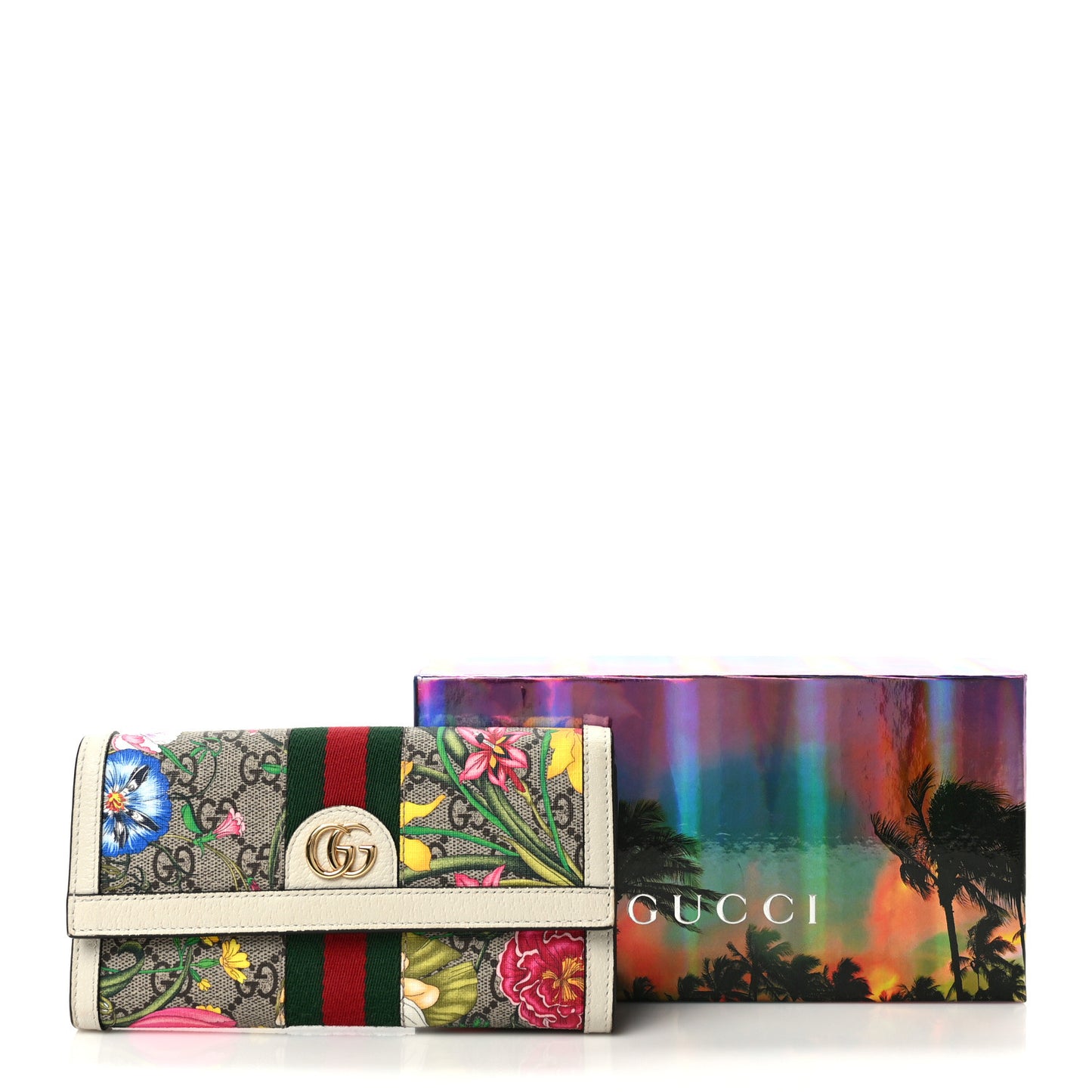GG Supreme Monogram Flora Web Ophidia Continental Wallet White
