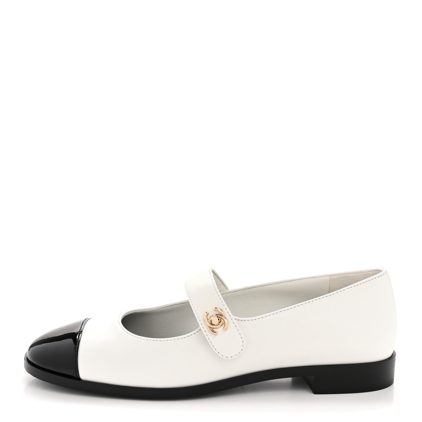 Calfskin Patent Mary Janes Flats 39.5 White Black
