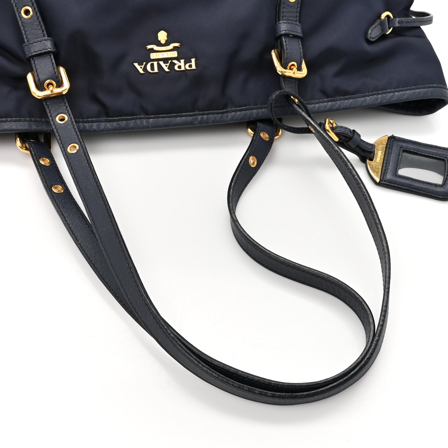 Tessuto Nylon Saffiano Metal Shopping Tote Navy